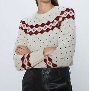 Zara Jacquard Cropped Sweater Shoulder Pads